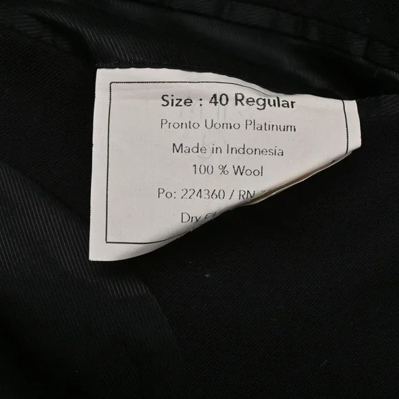 Pronto Uomo 40R 34x32 Black 100% Wool Mens Jacket Pants Suit
